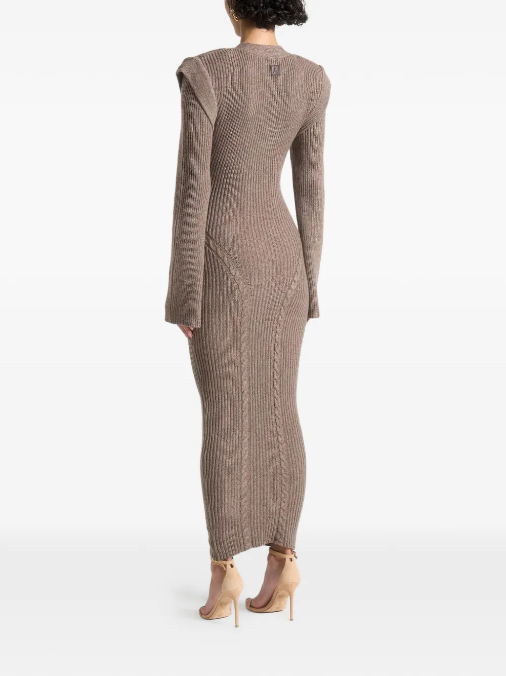 Manière De Voir Wide-shoulder Knitted Midi Dress In Brown