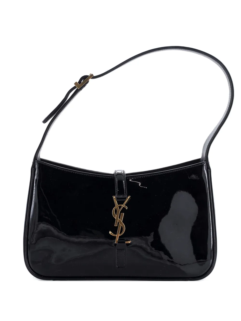 Pre-owned Saint Laurent Le 5 A 7 Patent Small Hobo Bag In Black