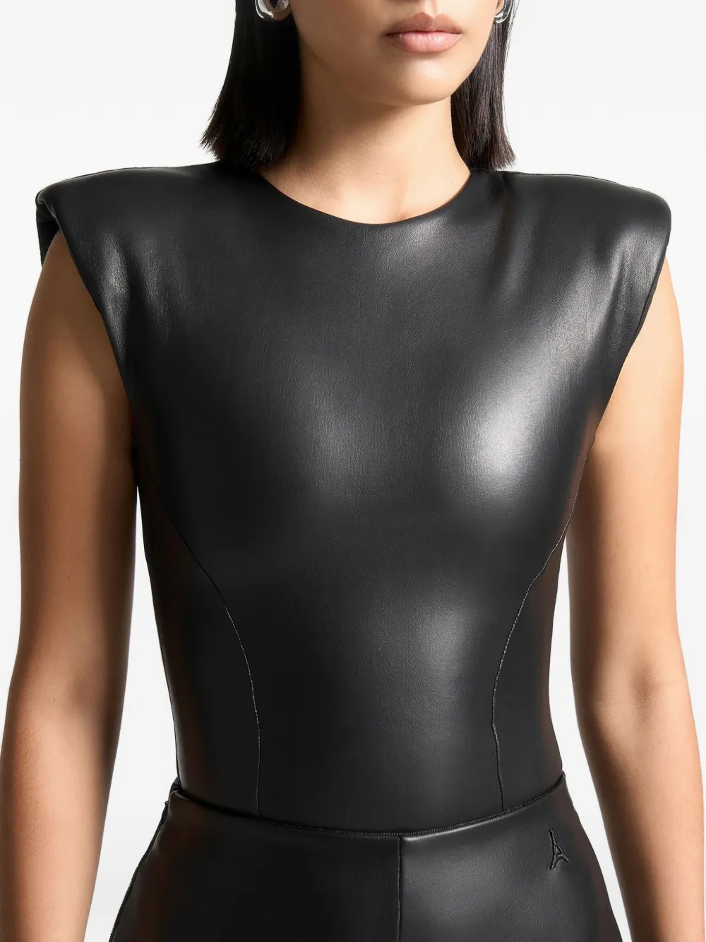 Manière De Voir Leren body met brede schouders Zwart