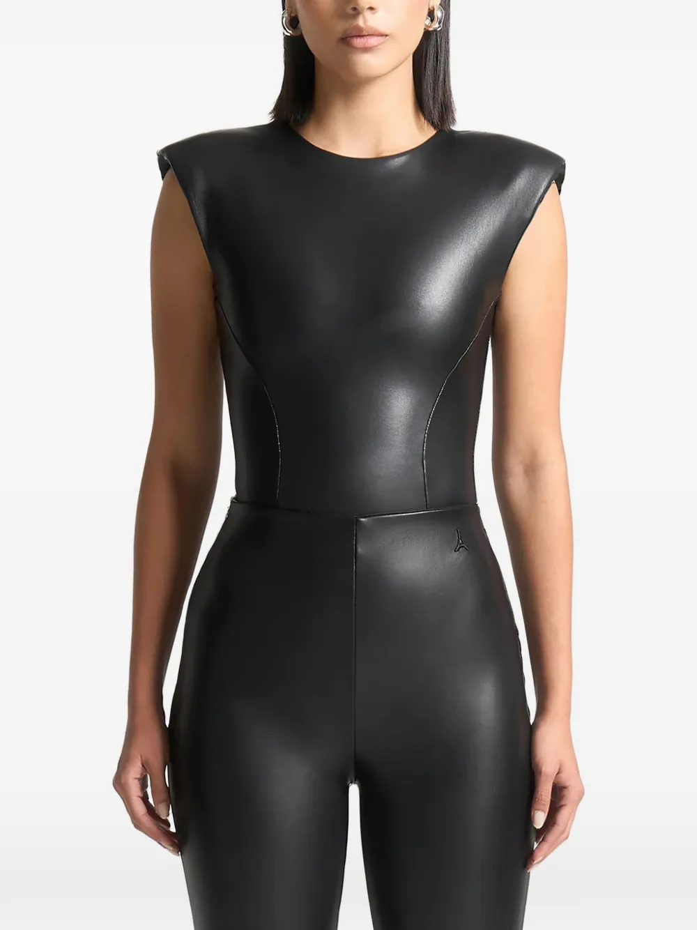 Manière De Voir Leren body met brede schouders Zwart