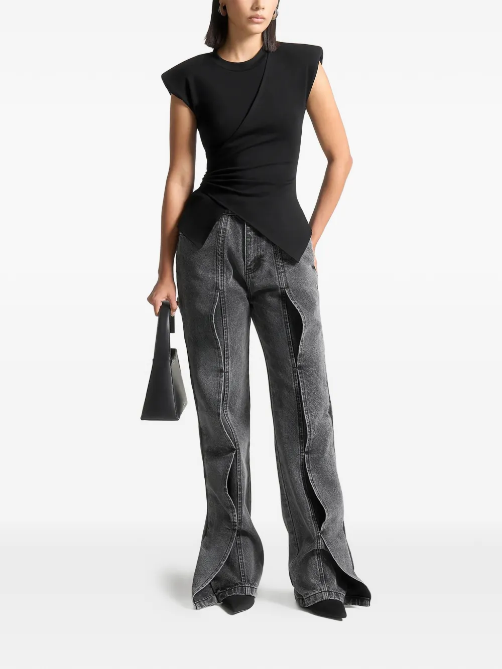 Manière De Voir Wide-shoulder Ruched-waist Top In Multi