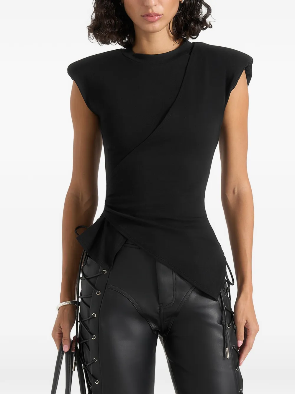 Manière De Voir wide-shoulder ruched-waist top - Nero