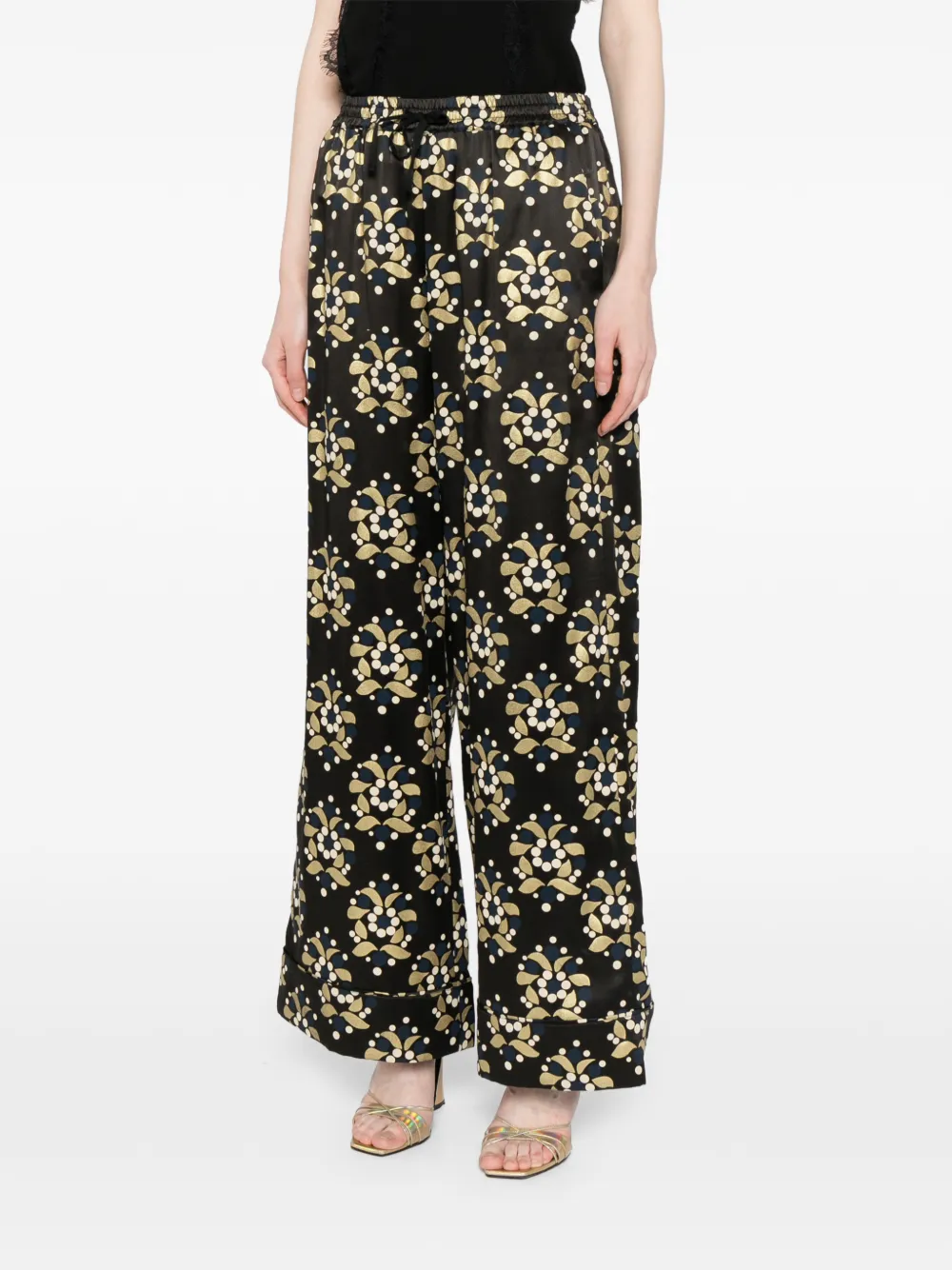 Cynthia Rowley Zijden broek met wijde pijpen Zwart