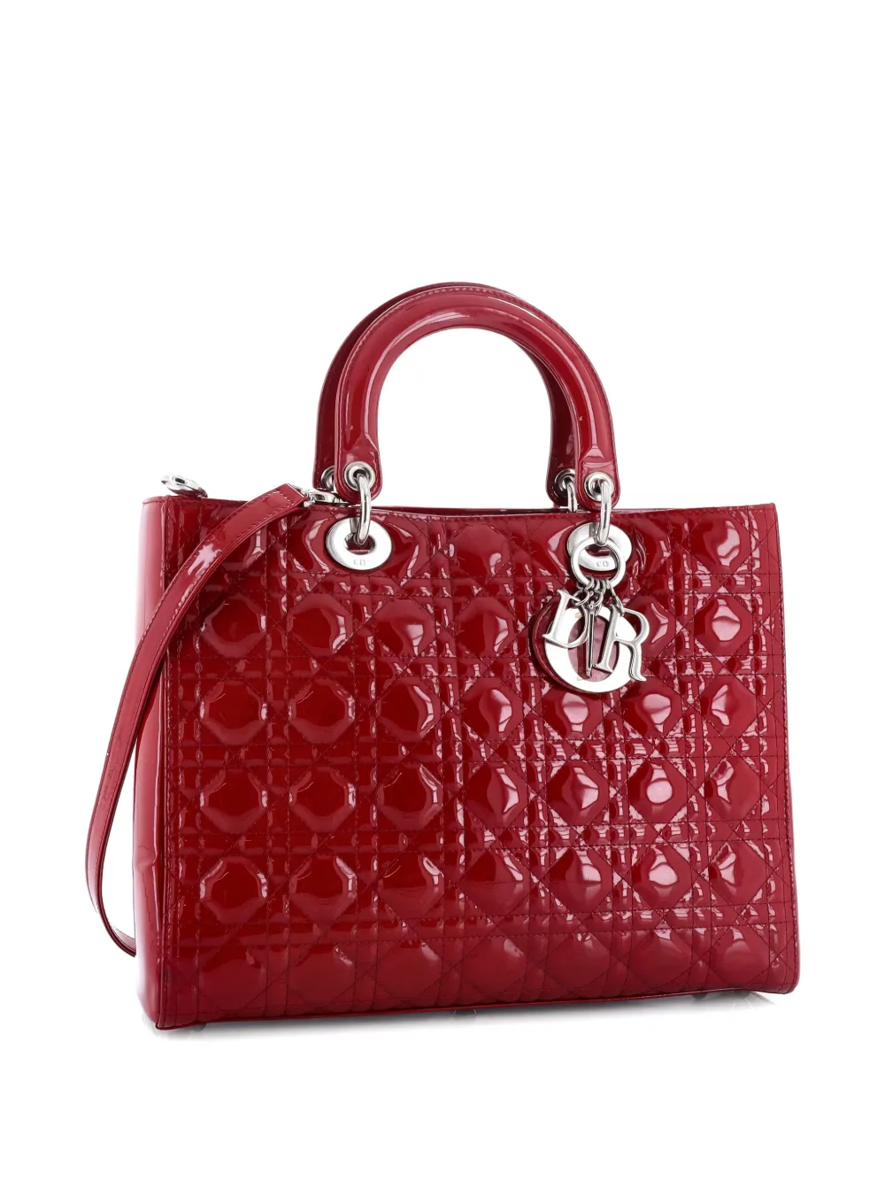 Pre-owned Dior Lady  Bag Cannage Quilt Patent Large Satchel In Red