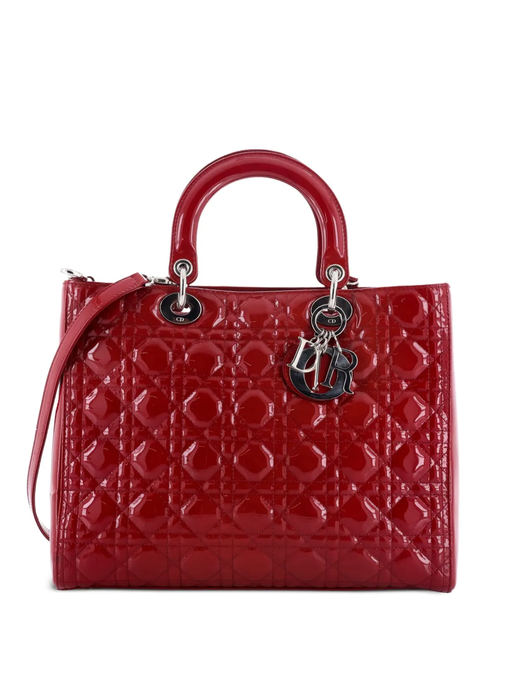 Christian Dior Pre-Owned Lady Dior Bag Cannage Quilt Patent Large satchel - Rosso