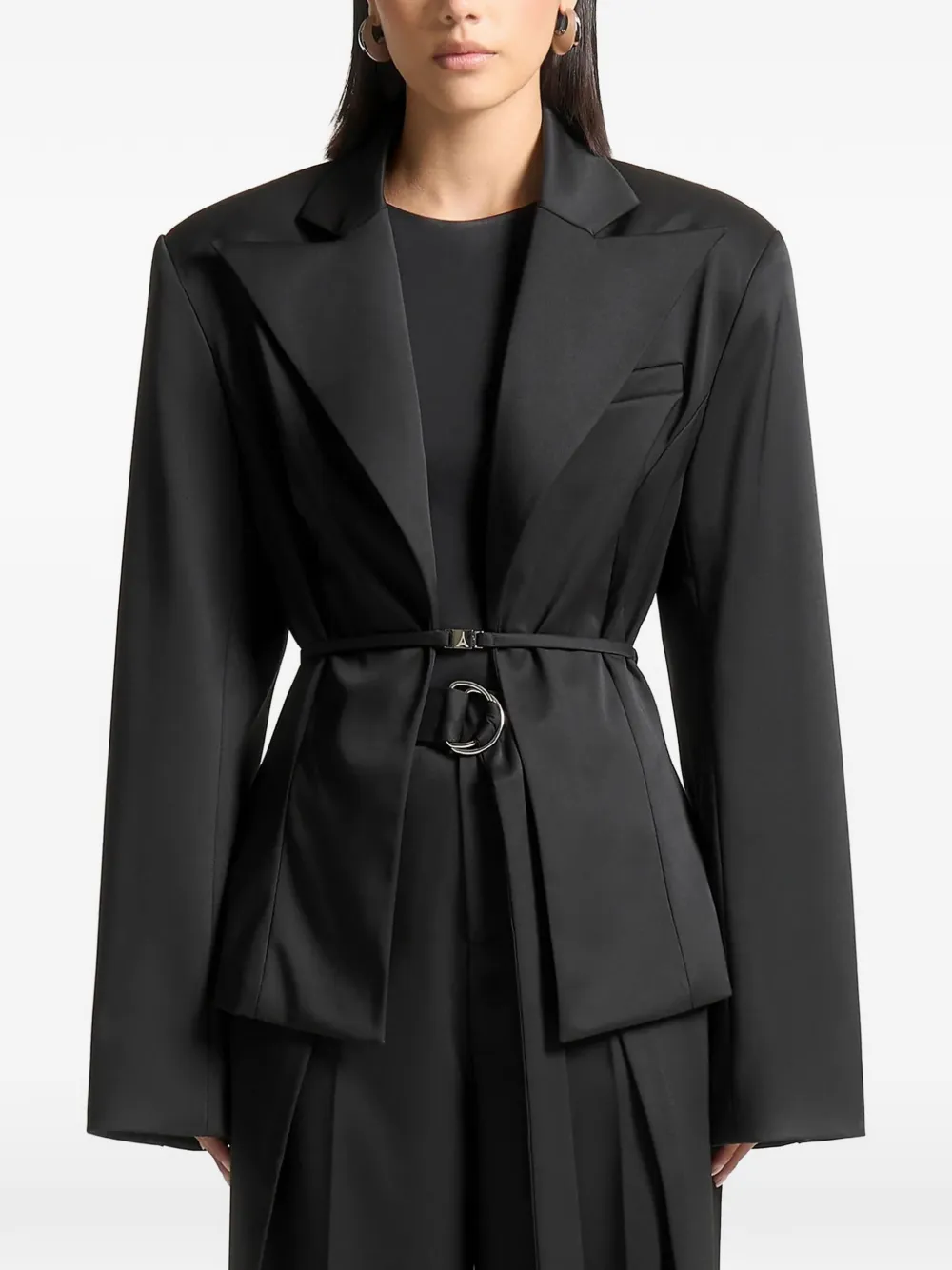 Manière De Voir wide-shoulder belted blazer - Nero