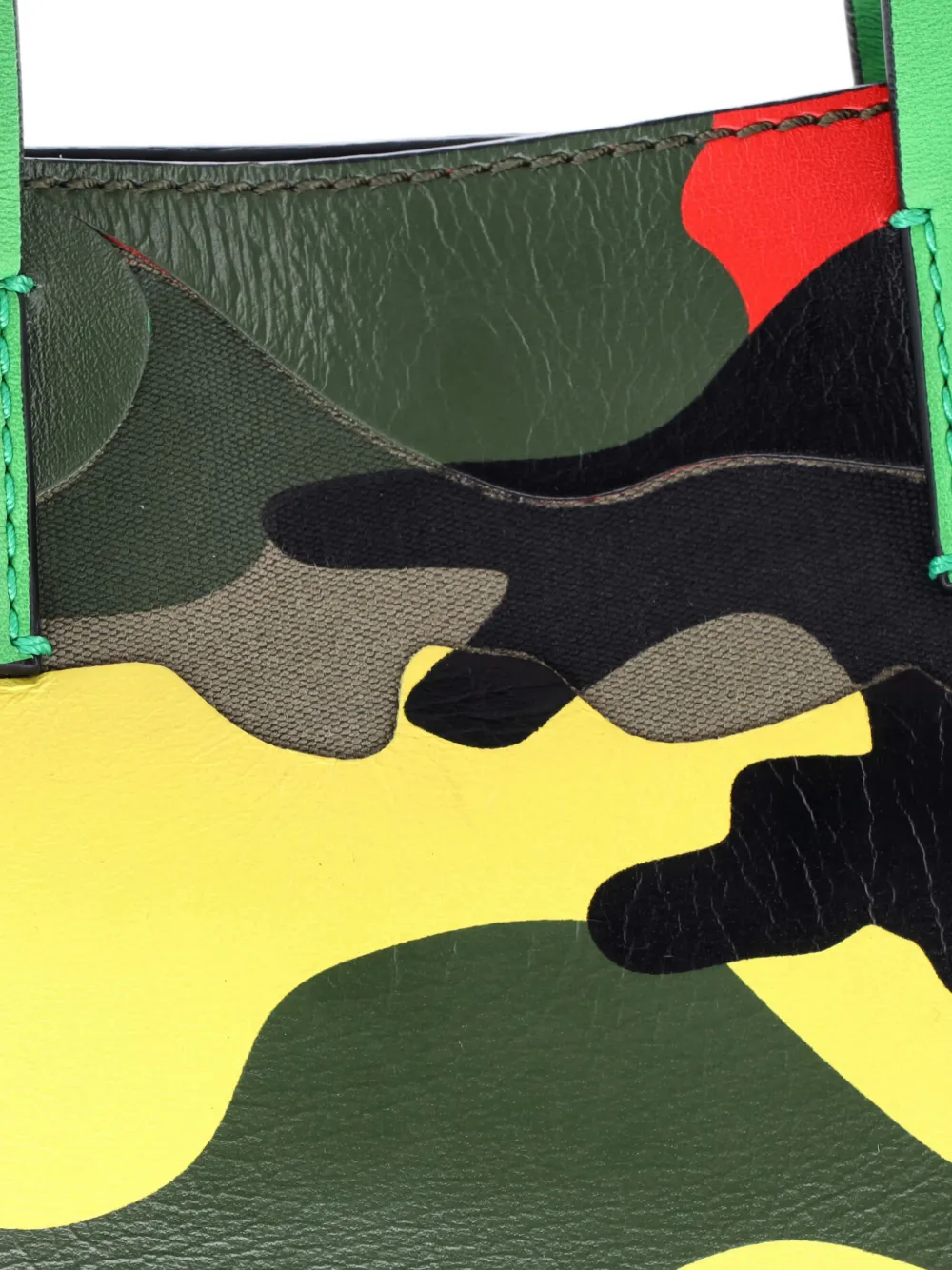 Pre-owned Valentino Garavani Rockstud Open Camo Leather And Canvas Small Tote Bag In Green