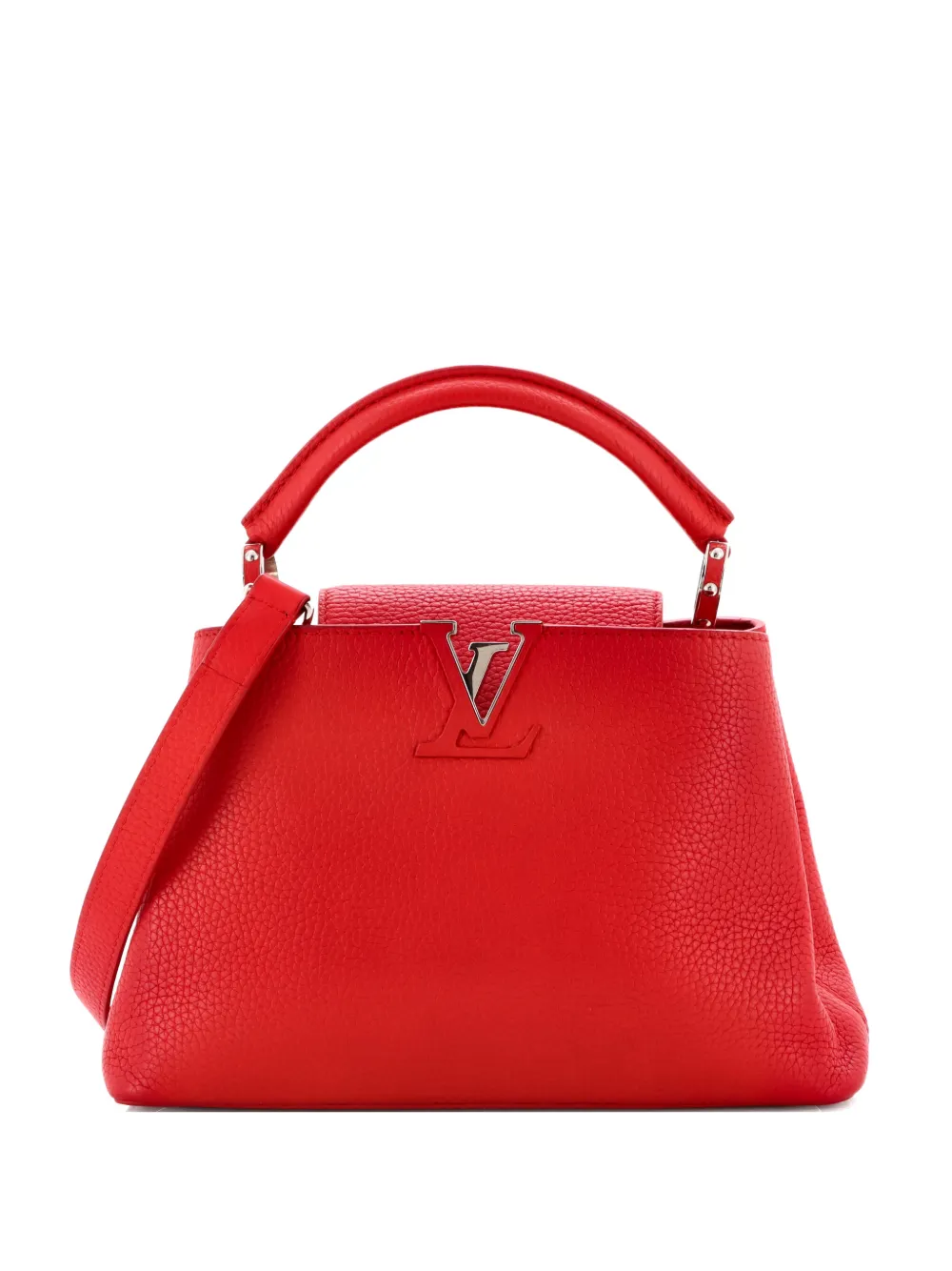 Pre-owned Louis Vuitton Capucines Bag Leather Bb Satchel In Red