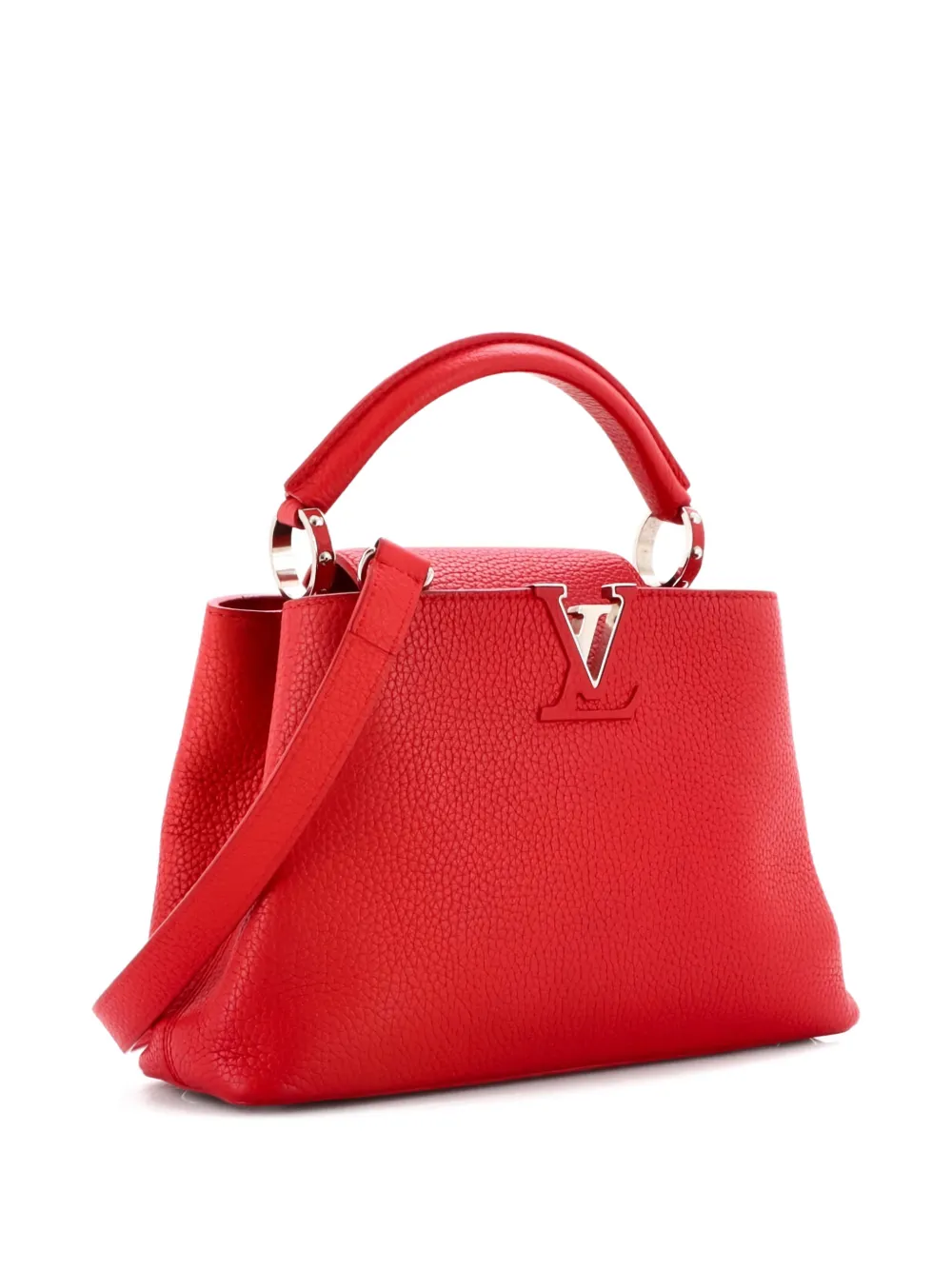 Pre-owned Louis Vuitton Capucines Bag Leather Bb Satchel In Red