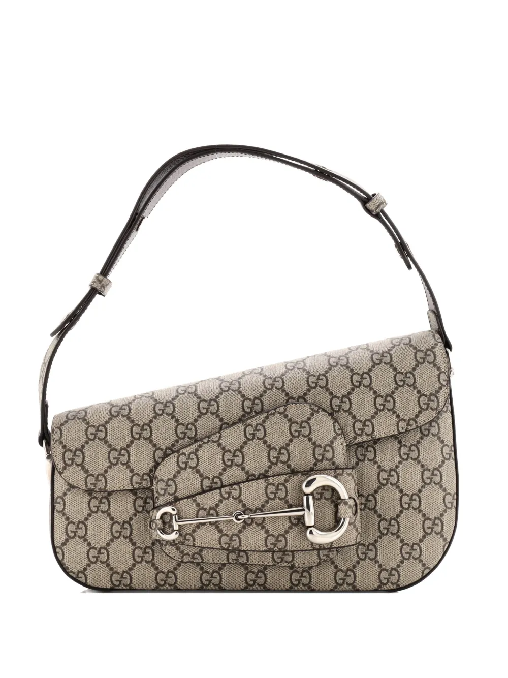 Gucci Pre-Owned Horsebit 1955 Asymmetric GG Coated Canvas Small shoulder bag - Brown