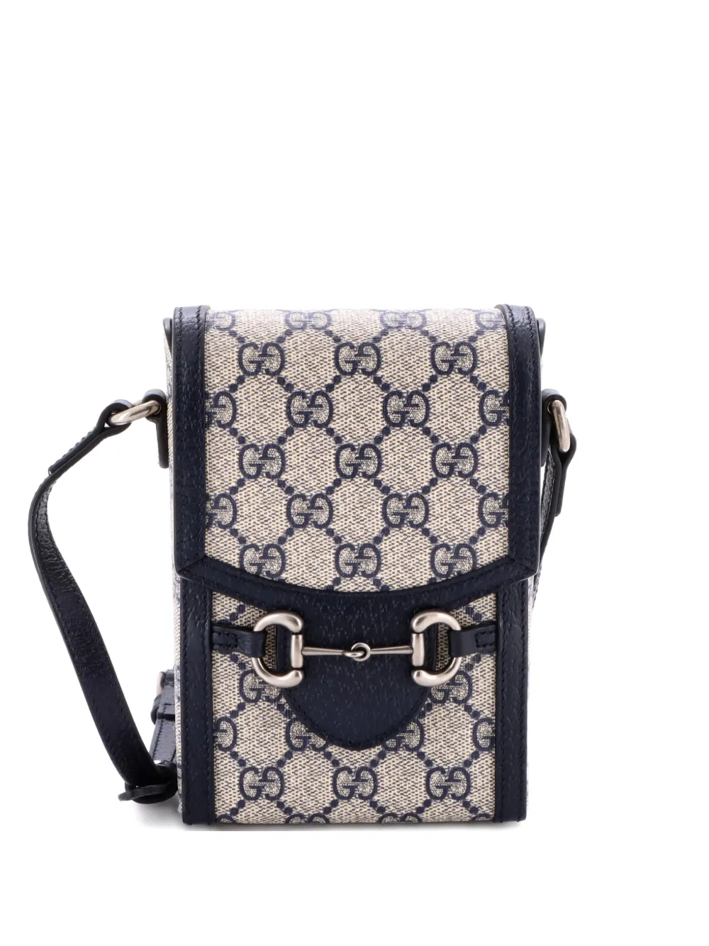 GUCCI Pre-owned Horsebit 1955 Gg Coated Canvas With Leather Mini Crossbody Bag In Blue