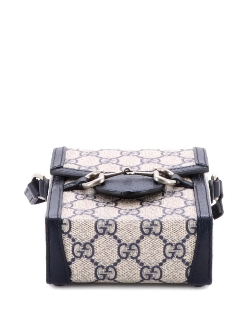 GUCCI Pre-owned Horsebit 1955 Gg Coated Canvas With Leather Mini Crossbody Bag In Blue