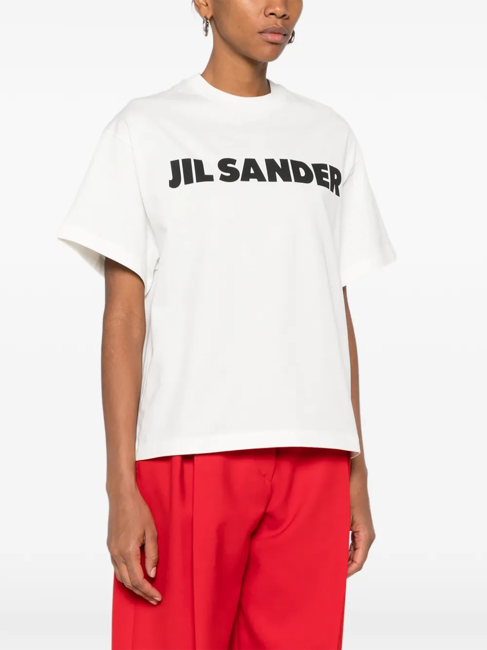Jil Sander T-shirt met logo en ronde hals Wit