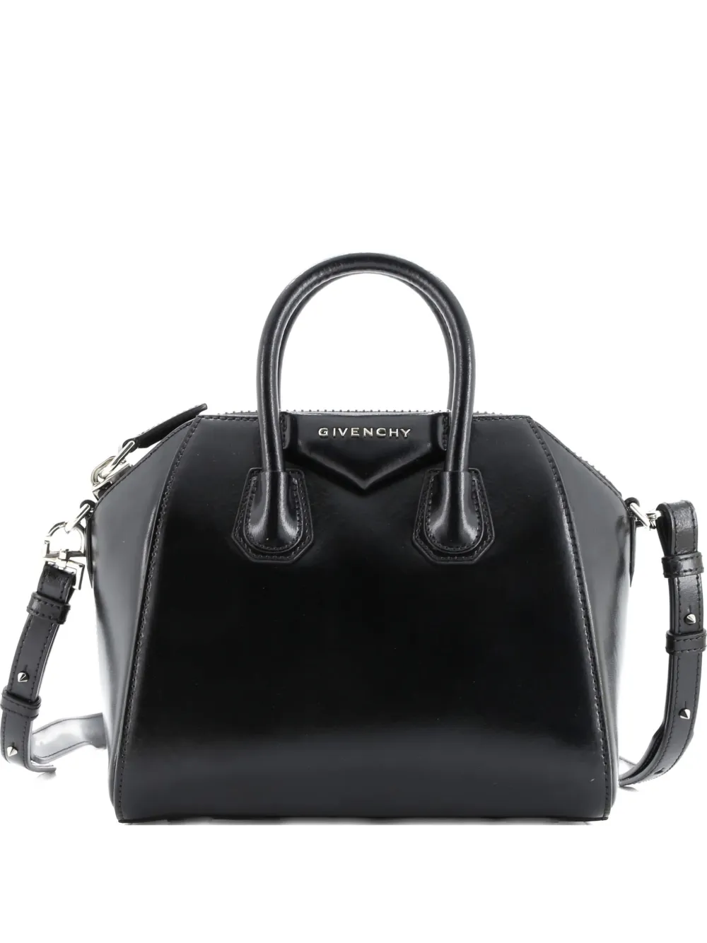 Pre-owned Givenchy Antigona Bag Glazed Leather Mini Satchel In Black