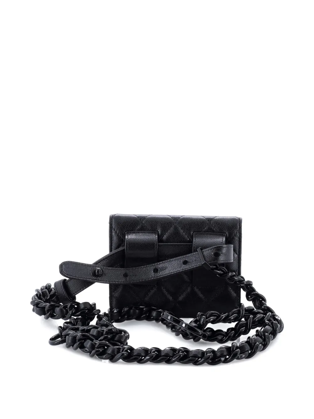 CHANEL Pre-owned My Everything Flap Card Holder Quilted Caviar Belt Bag In Black