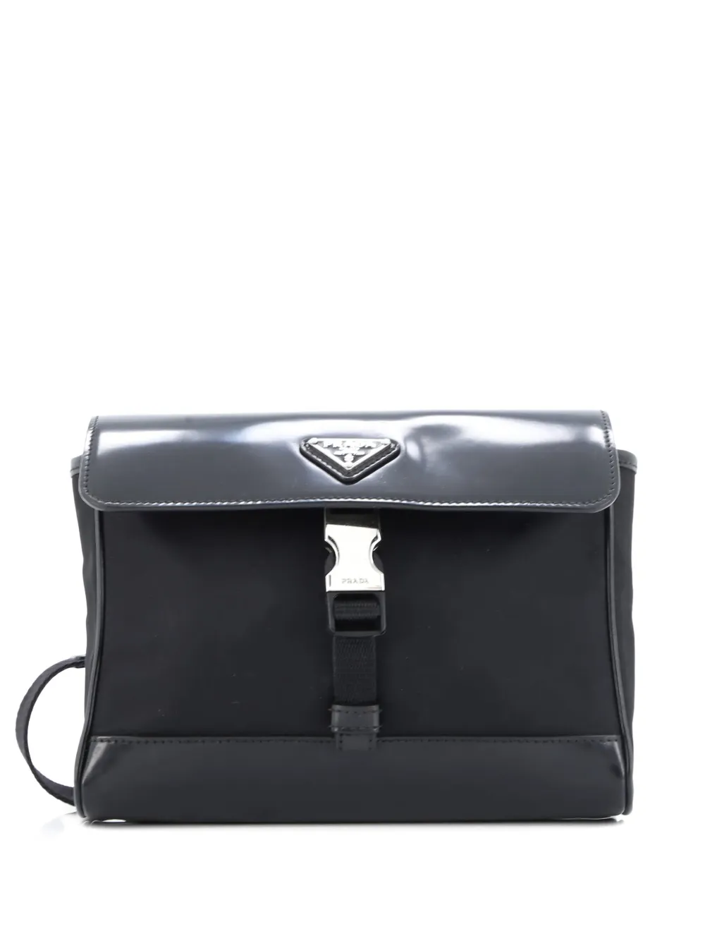 Pre-owned Prada Buckle Flap Re-nylon And Leather Small Crossbody Bag In Black