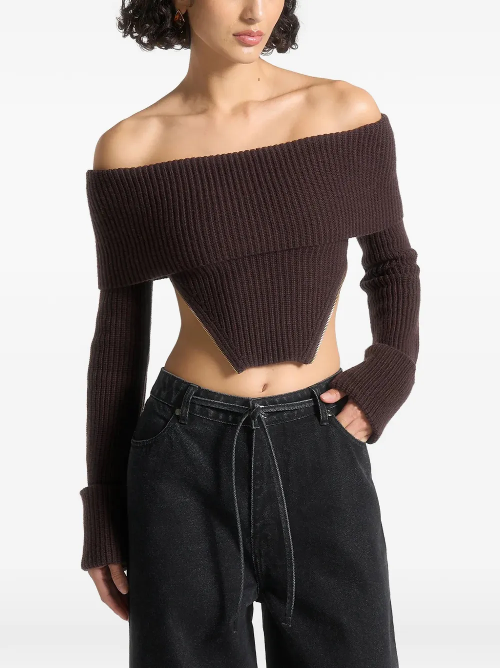 Manière De Voir bardot-neckline sweater - Marrone