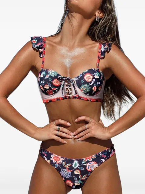 Del Maar Juno floral-print crochet-trim bikini bottoms