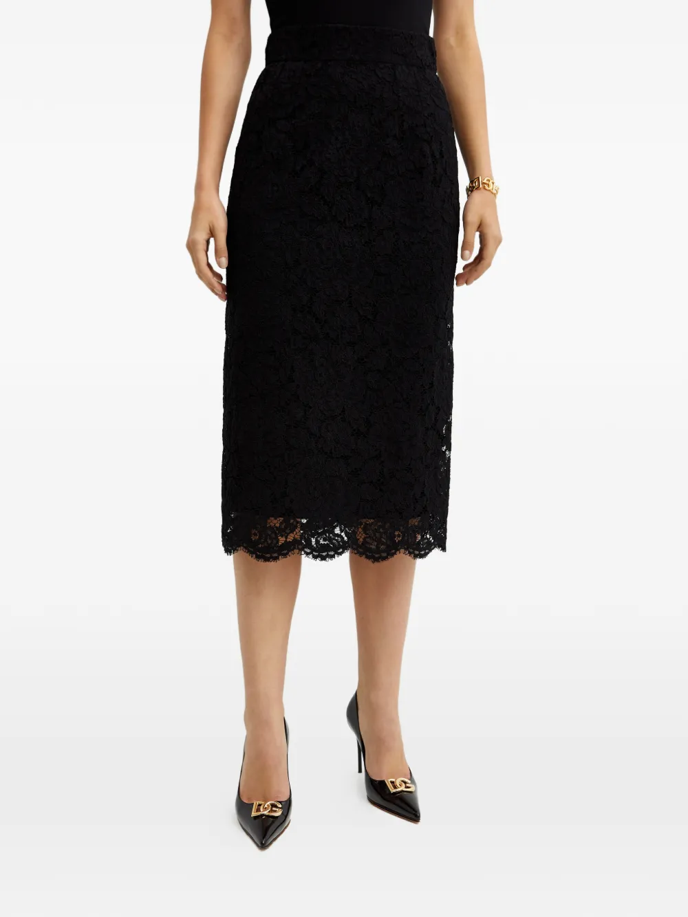 Dolce & Gabbana Lace Midi Skirt In Multi