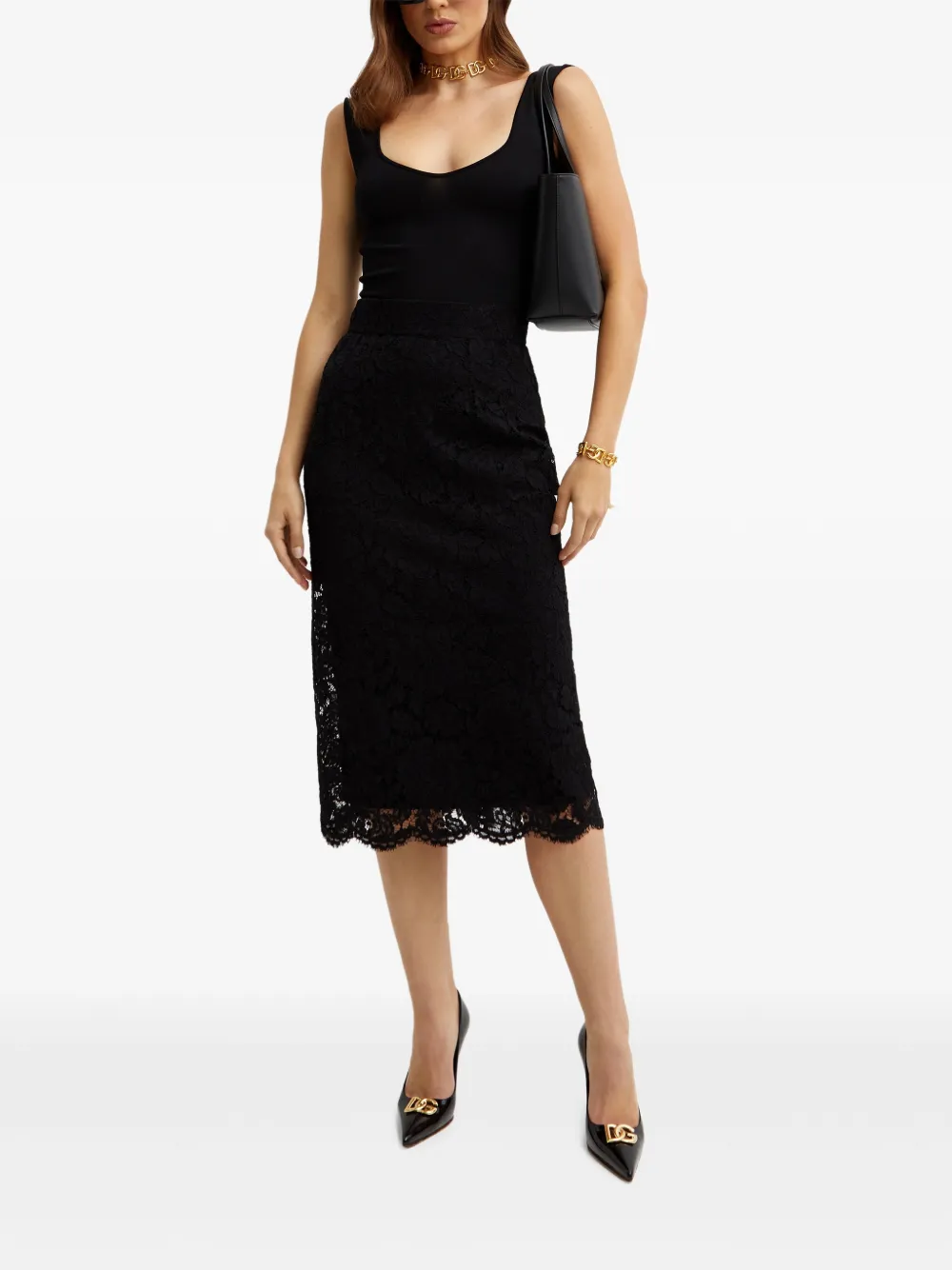 Dolce & Gabbana Lace Midi Skirt In Multi