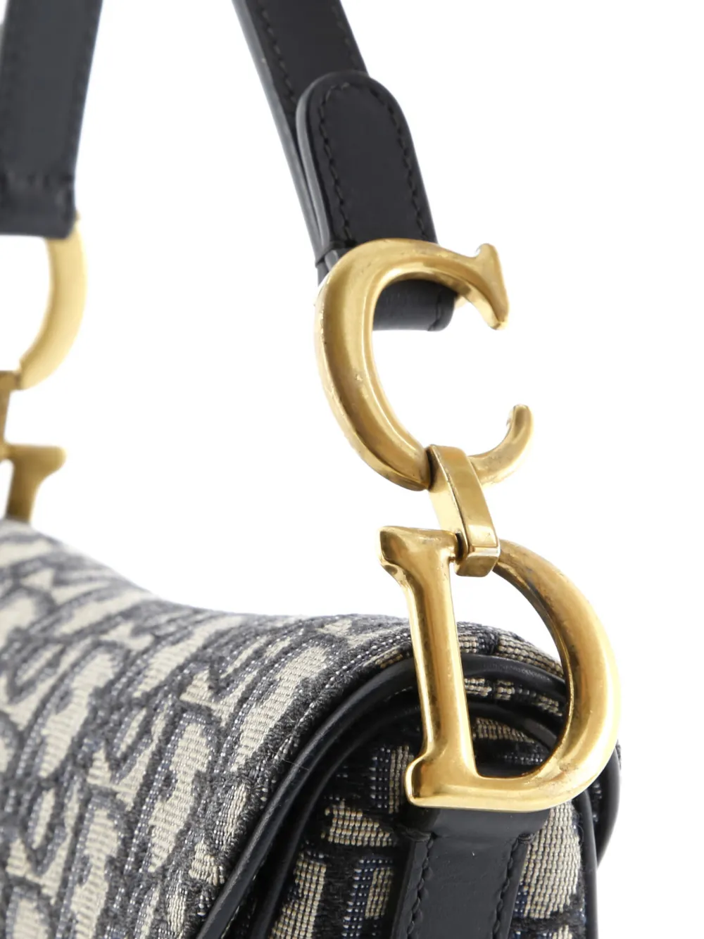 DIOR Pre-owned Saddle Handbag With Strap Oblique Canvas Mini Shoulder Bag In Blue