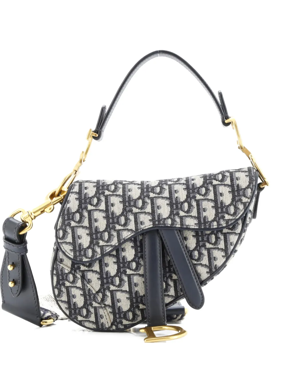 Click to view more detailed imagery on our partner's website Pre-owned Dior Saddle Handbag With Strap Oblique Canvas Mini Shoulder Bag In Blue