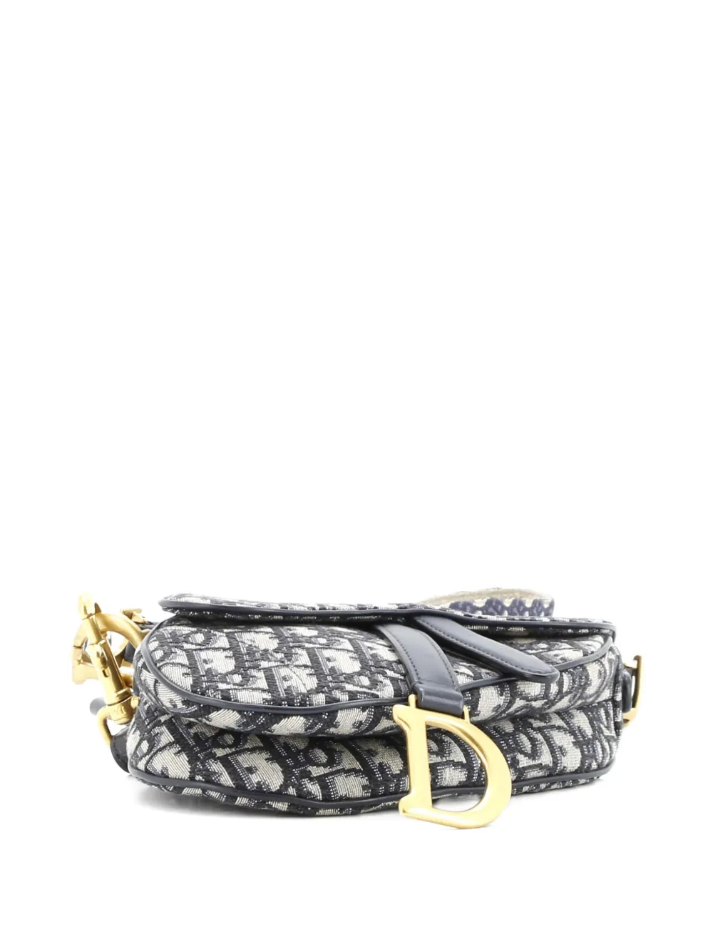 DIOR Pre-owned Saddle Handbag With Strap Oblique Canvas Mini Shoulder Bag In Blue