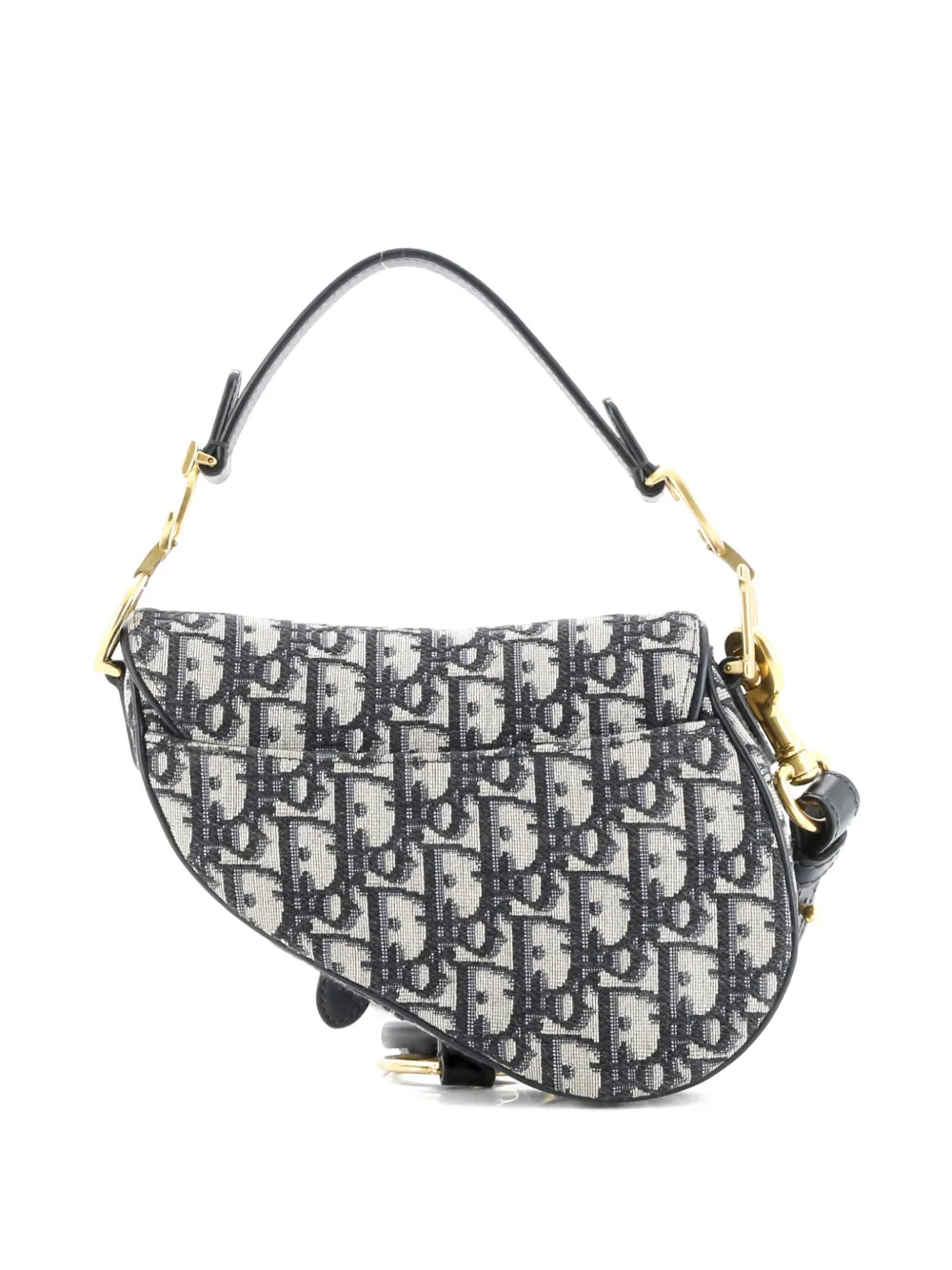 DIOR Pre-owned Saddle Handbag With Strap Oblique Canvas Mini Shoulder Bag In Blue