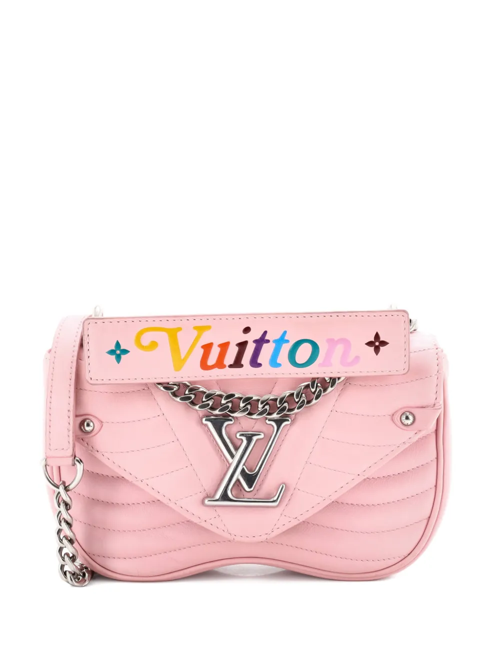 Pre-owned Louis Vuitton New Wave Chain Bag Quilted Leather Pm Shoulder Bag In Pink