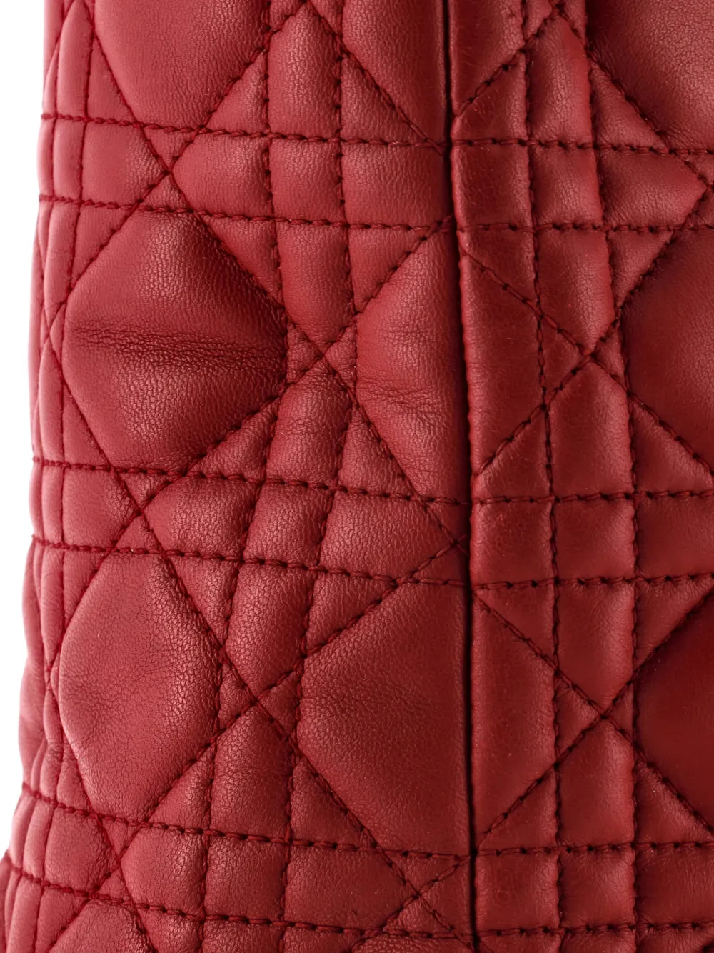 Pre-owned Dior Lady  Bag Cannage Quilt Lambskin Large Tote Bag In Red