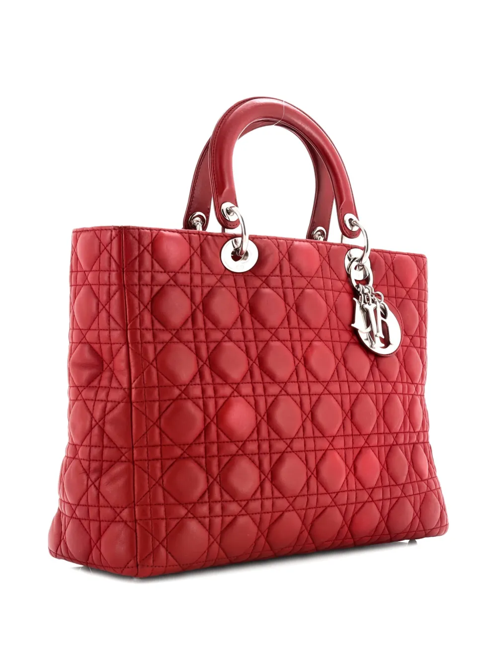 Pre-owned Dior Lady  Bag Cannage Quilt Lambskin Large Tote Bag In Red