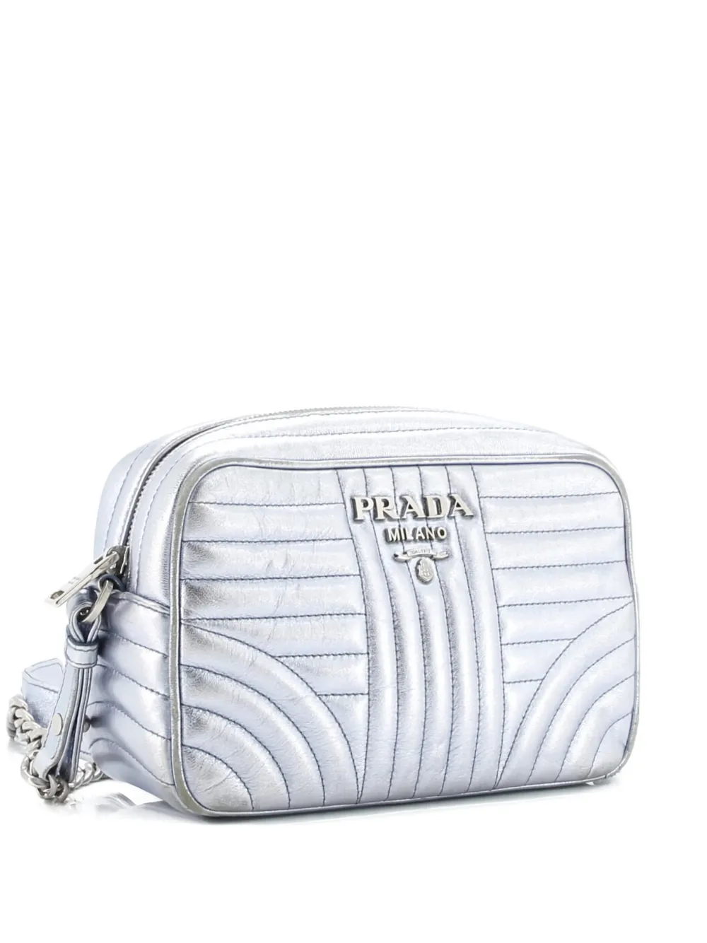 Click to view more detailed imagery on our partner's website Pre-owned Prada Camera Bag Diagramme Quilted Leather Small Crossbody Bag In Blue