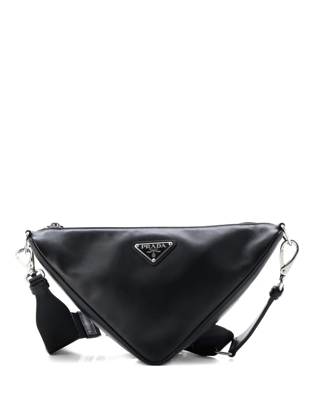 Pre-owned Prada Triangle Logo Zip Soft Leather Small Crossbody Bag In Black