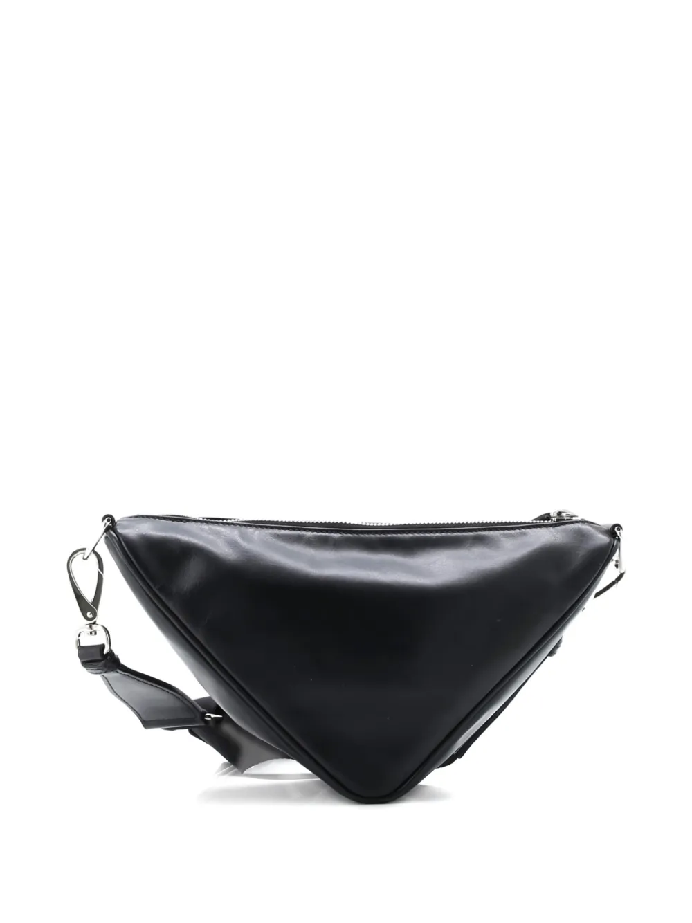 Pre-owned Prada Triangle Logo Zip Soft Leather Small Crossbody Bag In Black