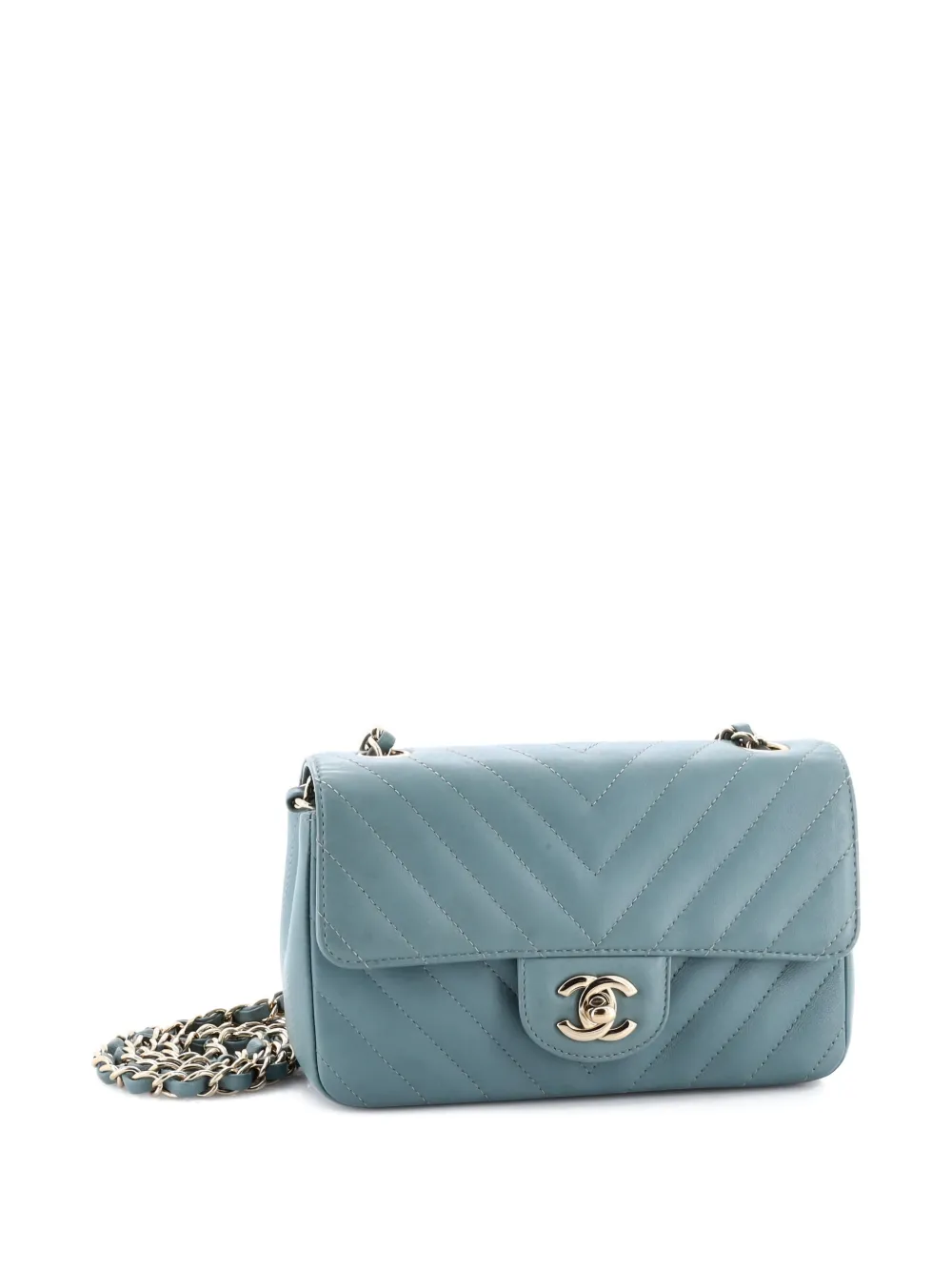 Pre-owned Chanel Classic Single Flap Bag Chevron Lambskin Mini Shoulder Bag In Blue