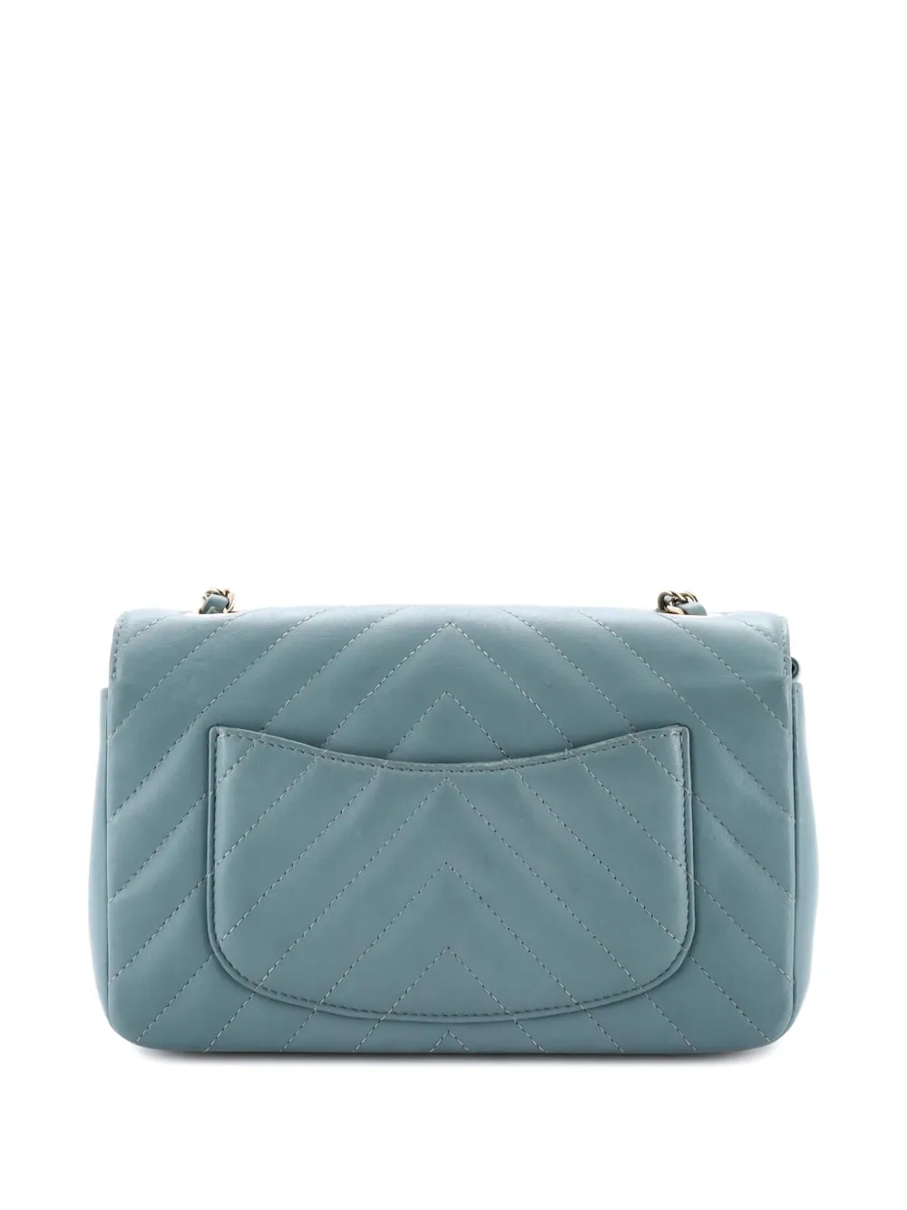 Pre-owned Chanel Classic Single Flap Bag Chevron Lambskin Mini Shoulder Bag In Blue