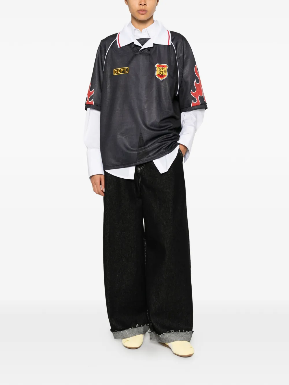 GALLERY DEPT. Japan Football poloshirt met vlammenprint Zwart