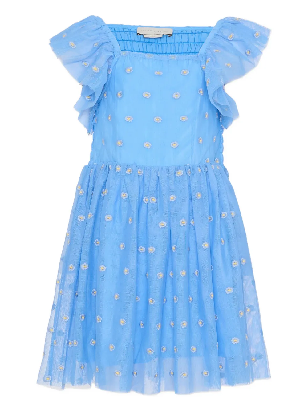 Stella McCartney Kids ruffled-deatil floral-embroidered dress - Blu