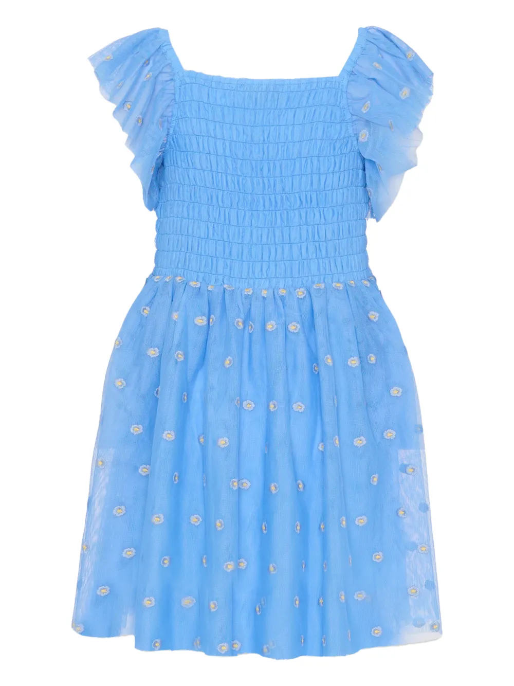 Ruffled-Deatil Floral-Embroidered Dress