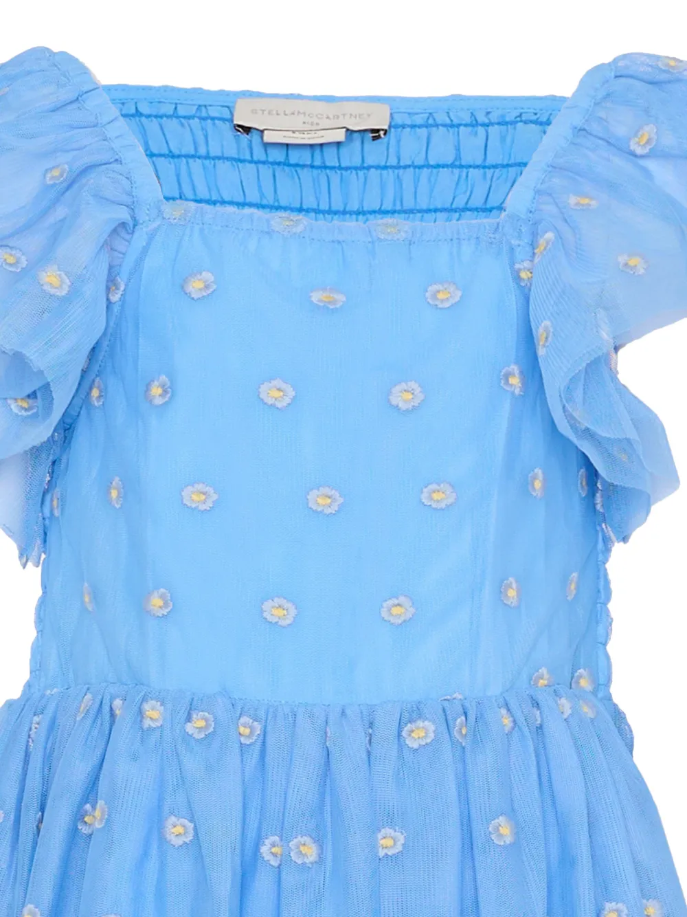 Ruffled-Deatil Floral-Embroidered Dress