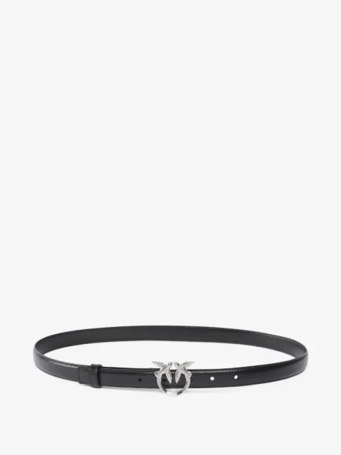 PINKO glossy leather belt with Love Birds buckle and micro studs, 2 cm