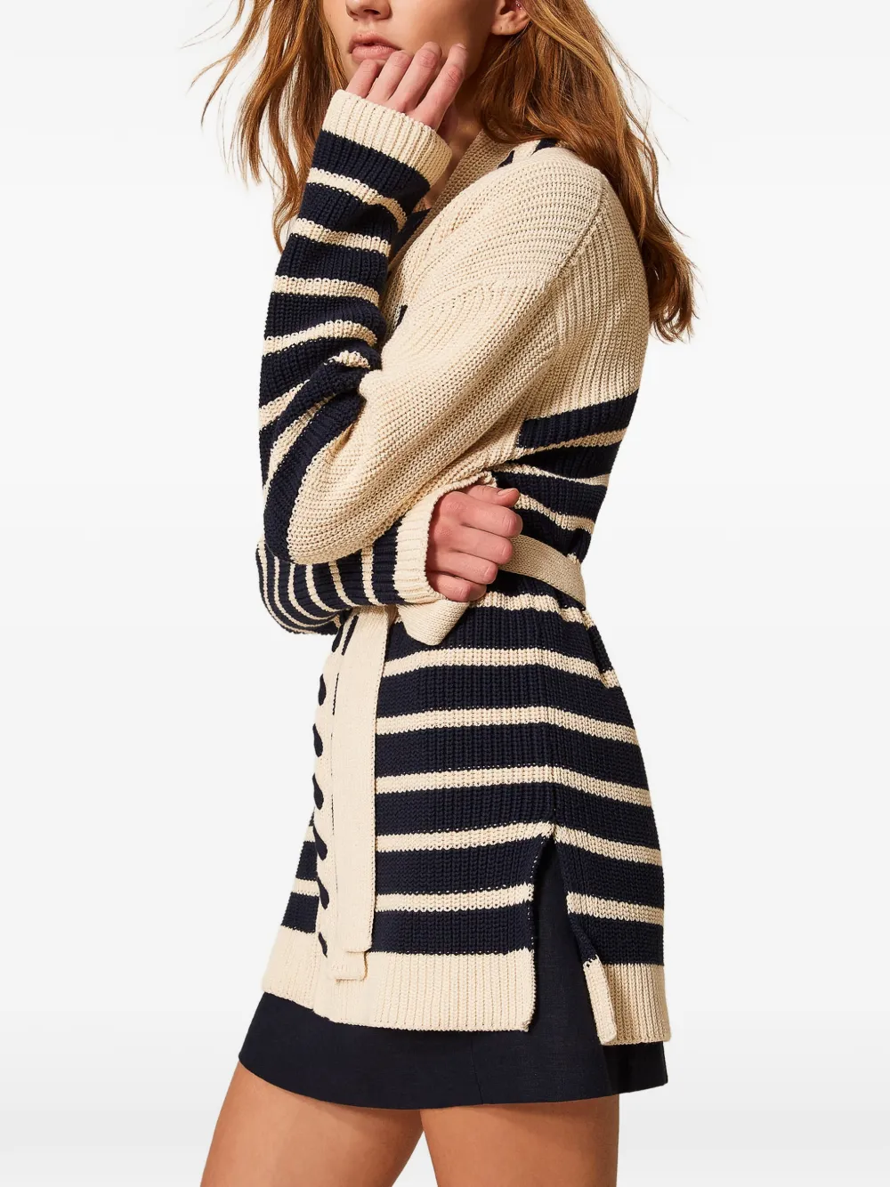 TWINSET Gestreept gebreid vest Beige