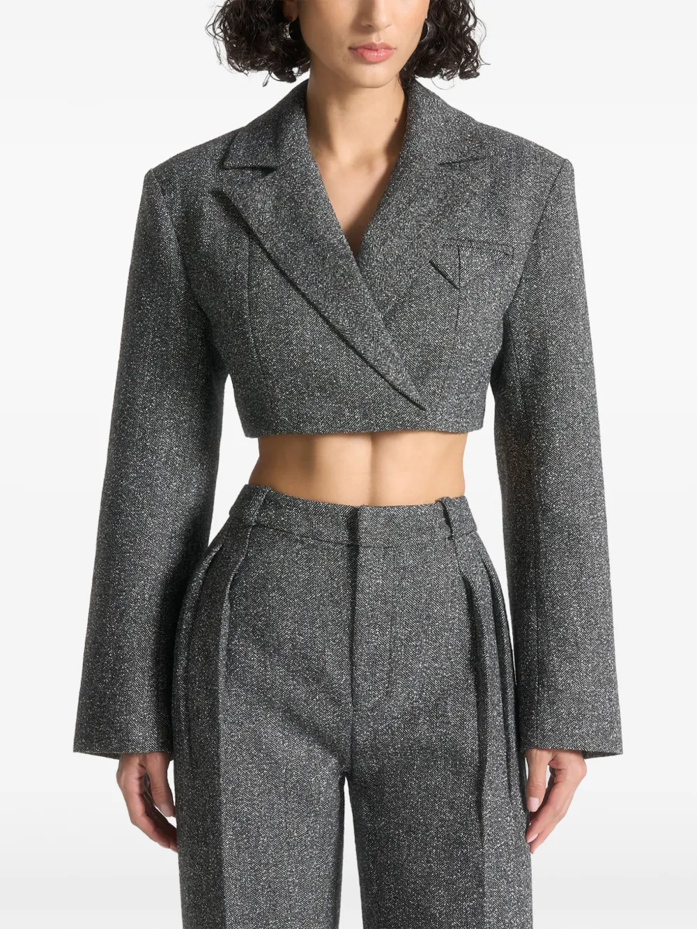 Manière De Voir herringbone wide-shoulder cropped blazer - Grigio