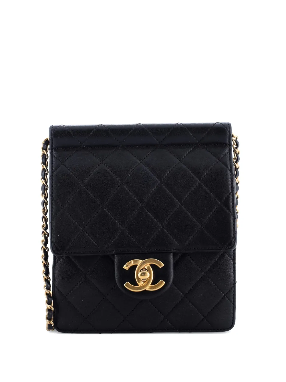 Pre-owned Chanel Pearl Chain Flap Bag Quilted Lambskin Small Shoulder Bag In Black