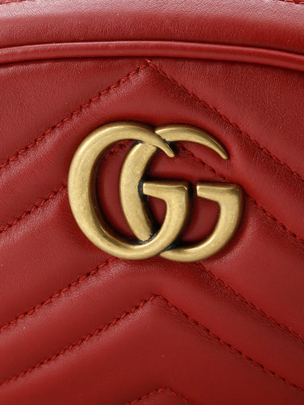 Pre-owned Gucci Gg Marmont Matelasse Leather Belt Bag In Red