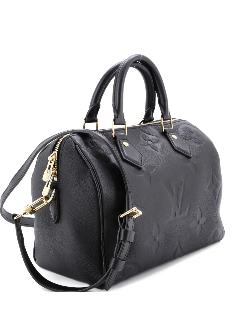 Pre-owned Louis Vuitton Speedy Bandouliere Bag Monogram Empreinte Giant 25 Satchel In Black