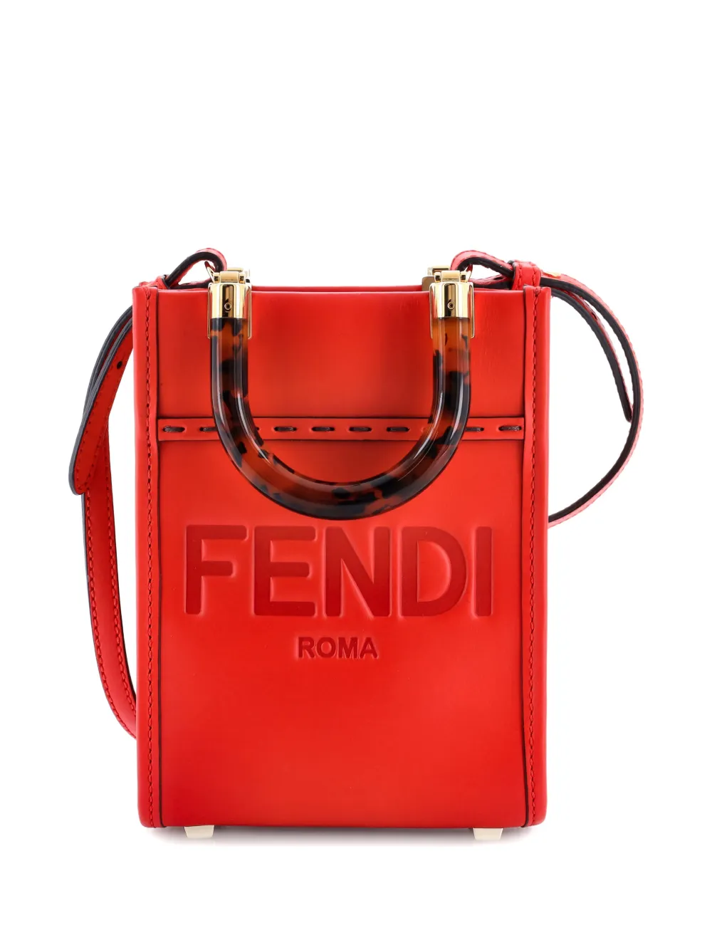 FENDI Pre-owned Sunshine Shopper Tote Leather Mini Crossbody Bag In Red