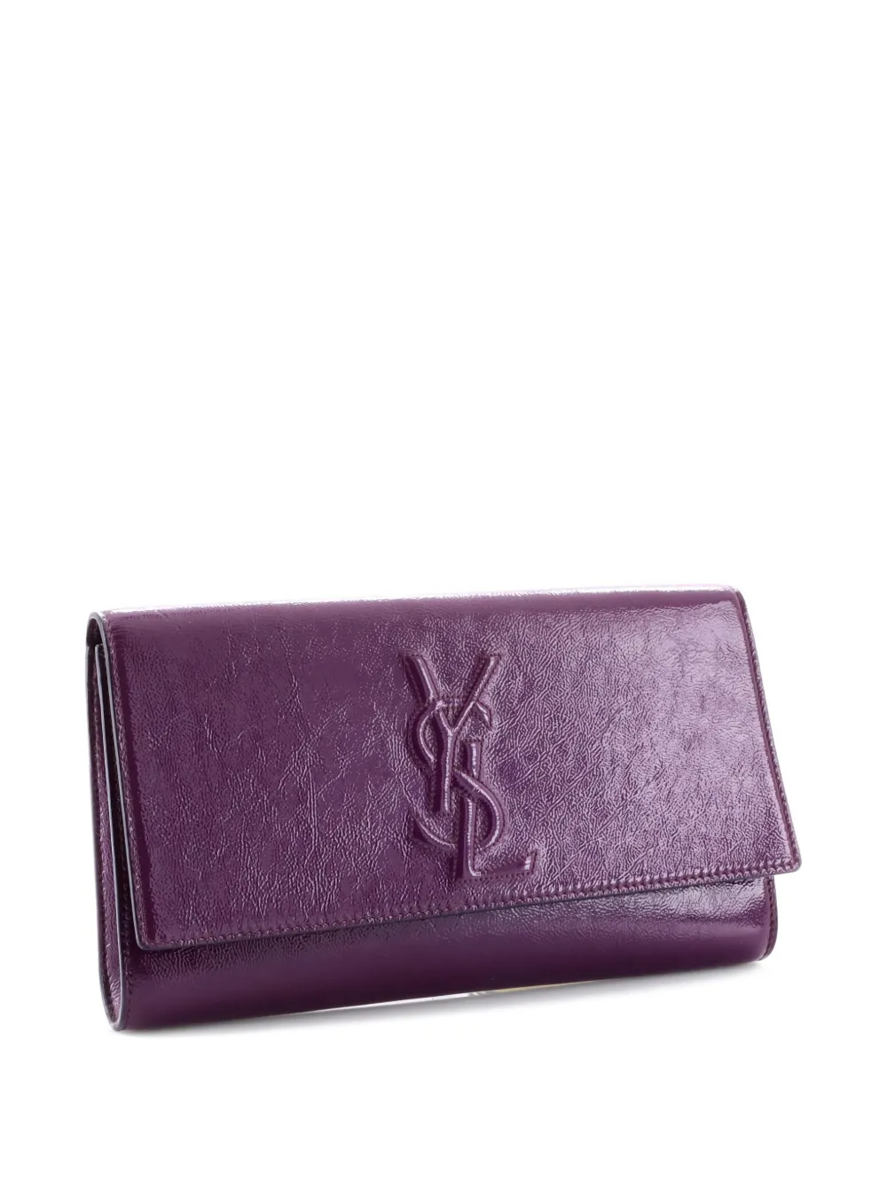 Pre-owned Saint Laurent Belle De Jour Leather Large Clutch Bag In Purple