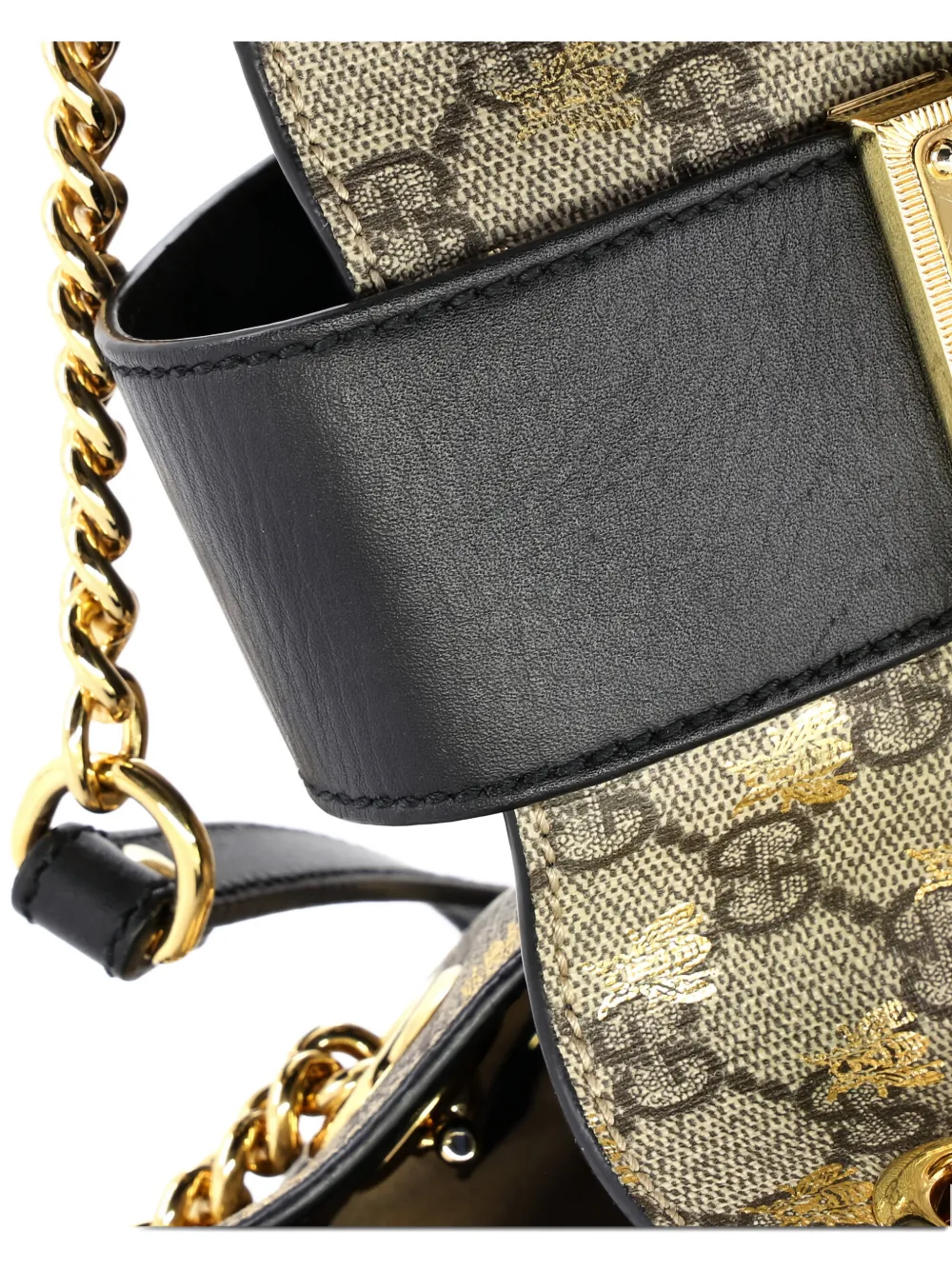 Pre-owned Gucci Padlock Chain Printed Gg Coated Canvas With Leather Medium Tote Bag In Black