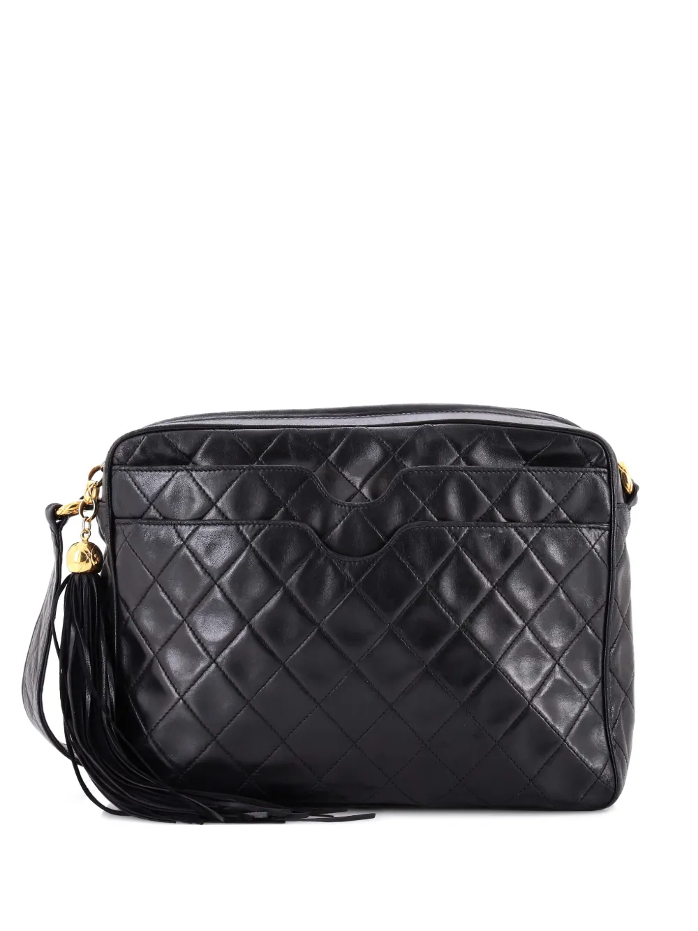 Click to view more detailed imagery on our partner's website Pre-owned Chanel Front Pocket Camera Bag Quilted Lambskin Medium Shoulder Bag In Black